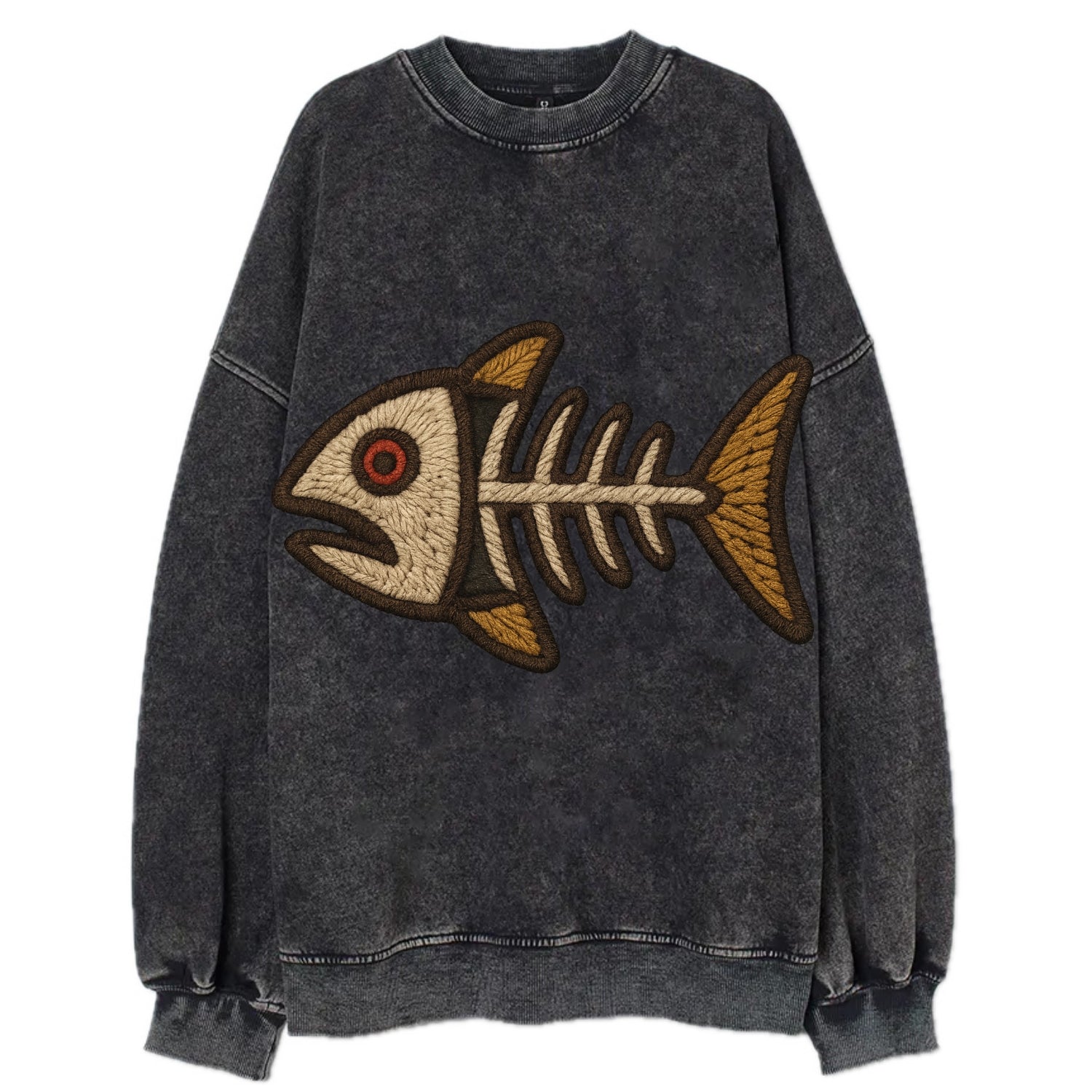 Fish Skeleton  - Vintage Sweatshirt - Black