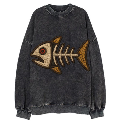 Fish Skeleton  - Vintage Sweatshirt - Black