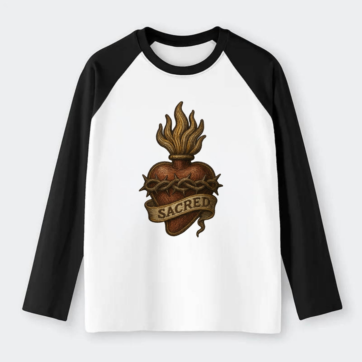 Sacred Heart  - Raglan Long Sleeve T-Shirt - Black