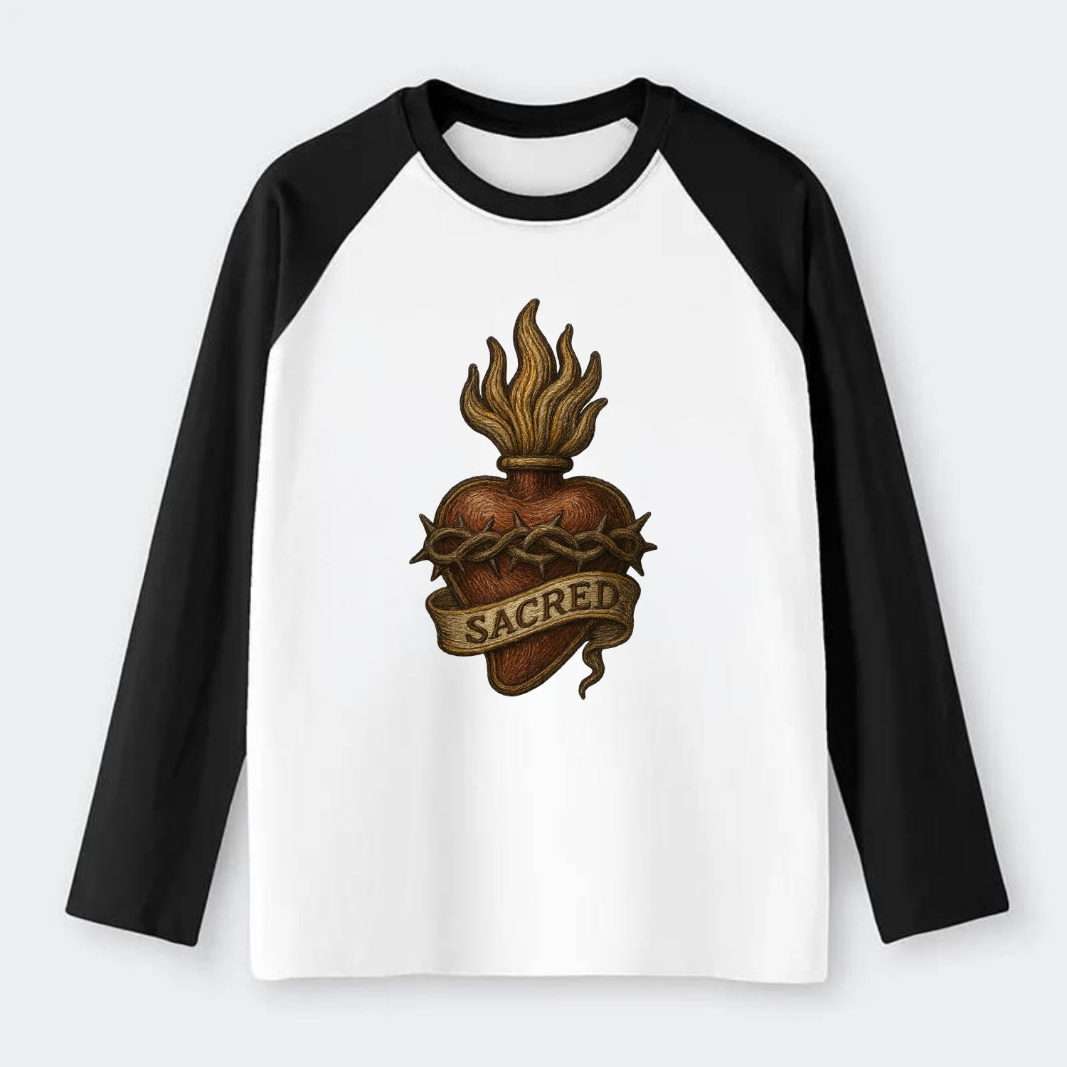 Sacred Heart  - Raglan Long Sleeve T-Shirt - Black