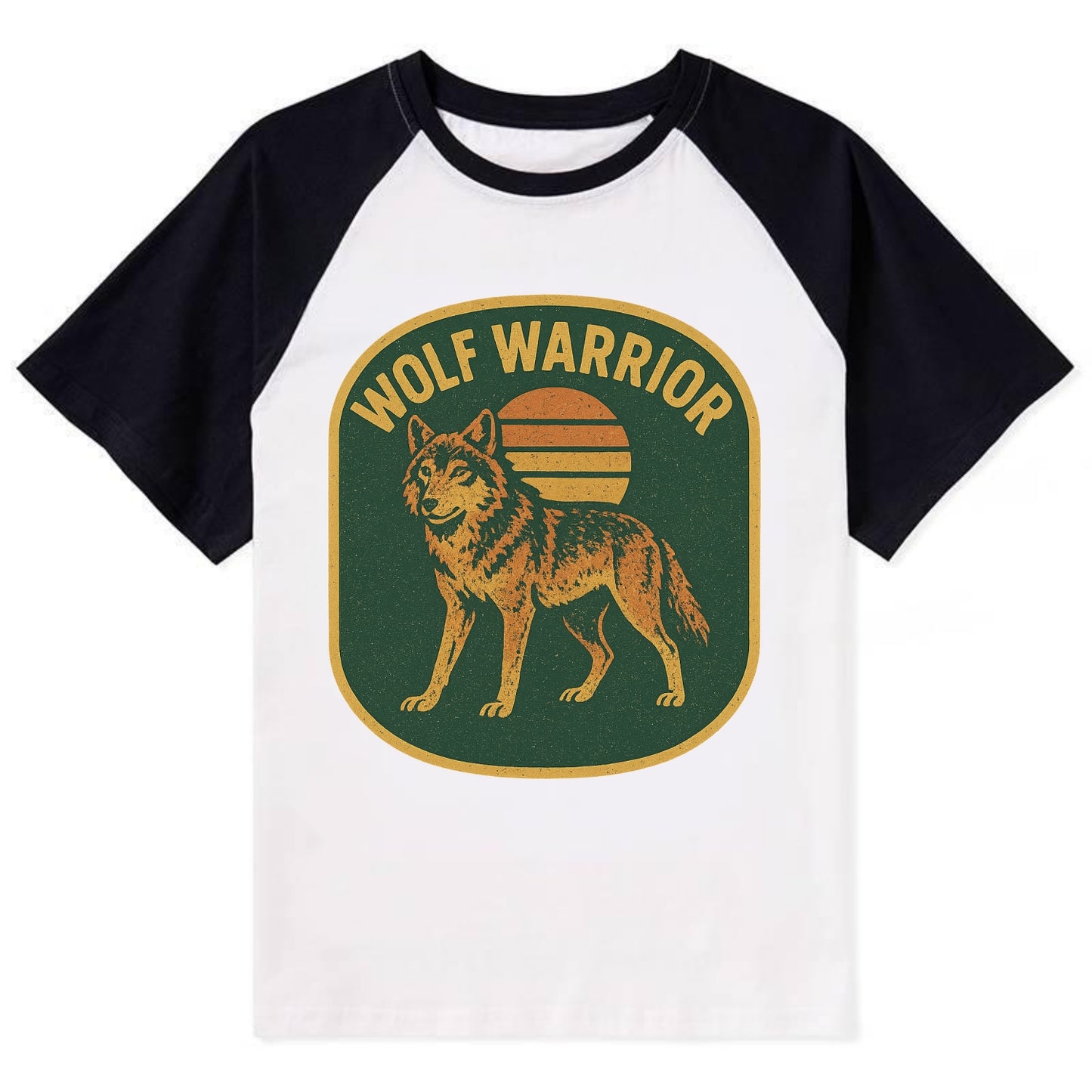 Wolf Warrior  - Contrast Raglan T-shirt - Black