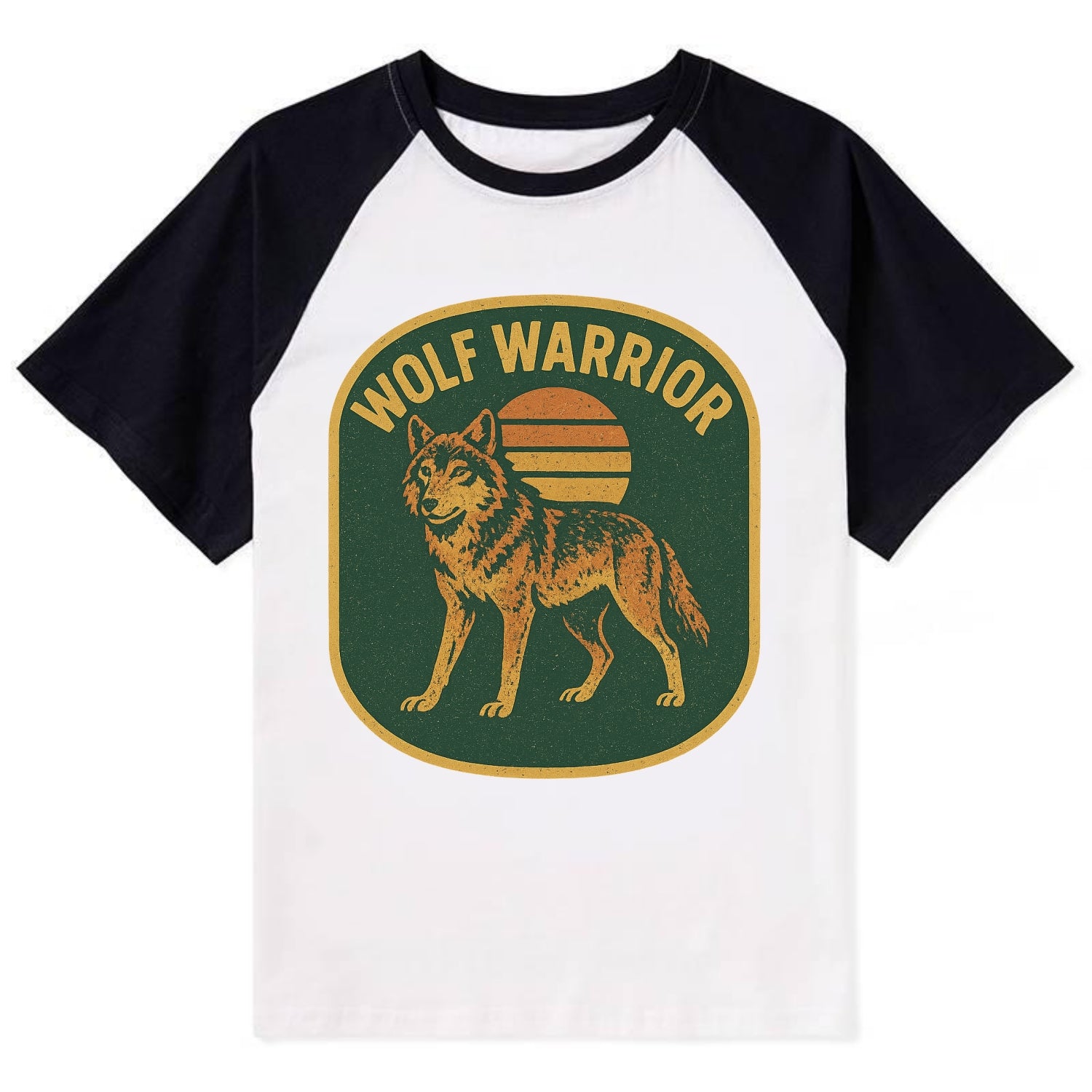 Wolf Warrior  - Contrast Raglan T-shirt - Black