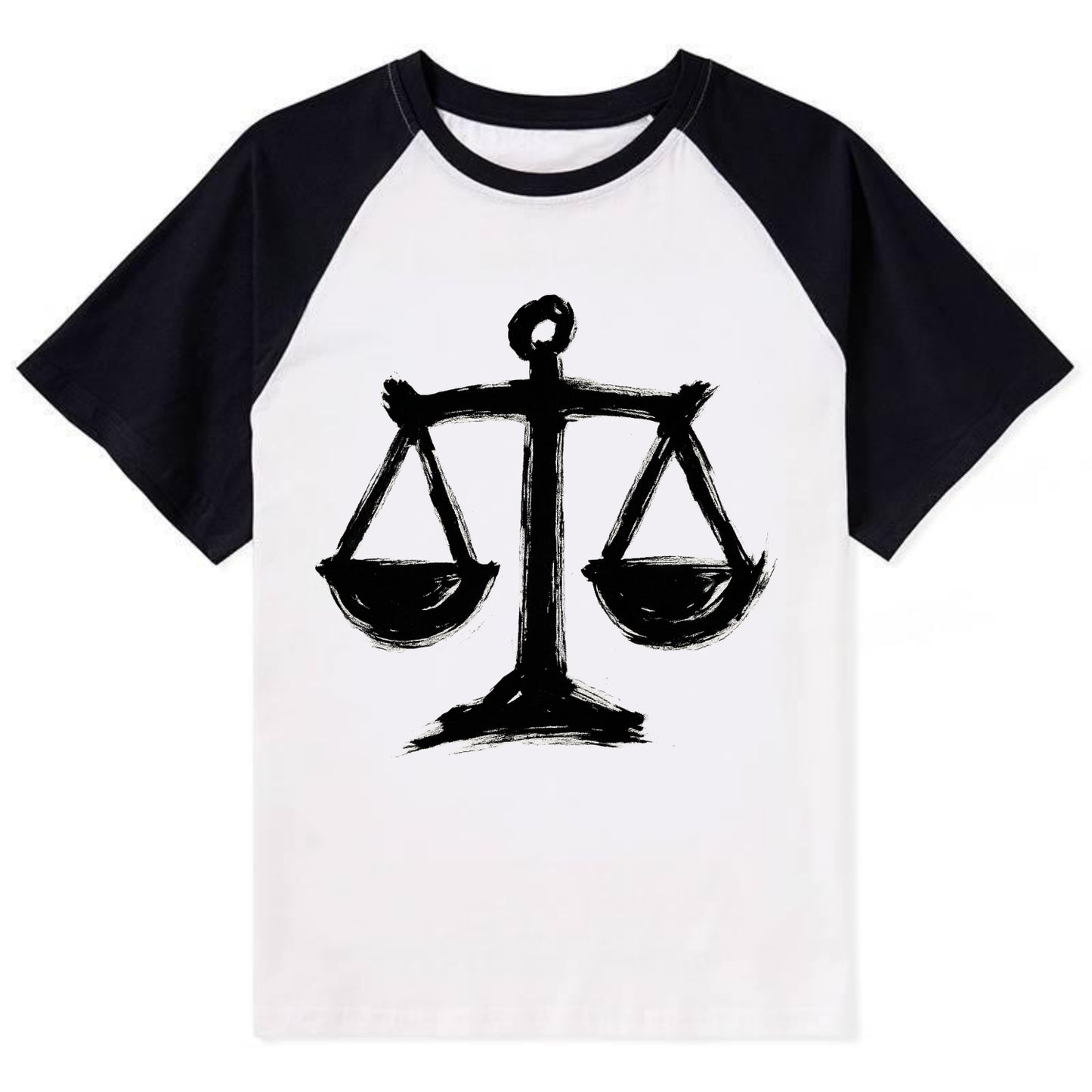 Scales of justice - equality and fairness bold ink style - Contrast Raglan T-shirt - Black