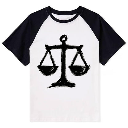 Scales of justice - equality and fairness bold ink style - Contrast Raglan T-shirt - Black