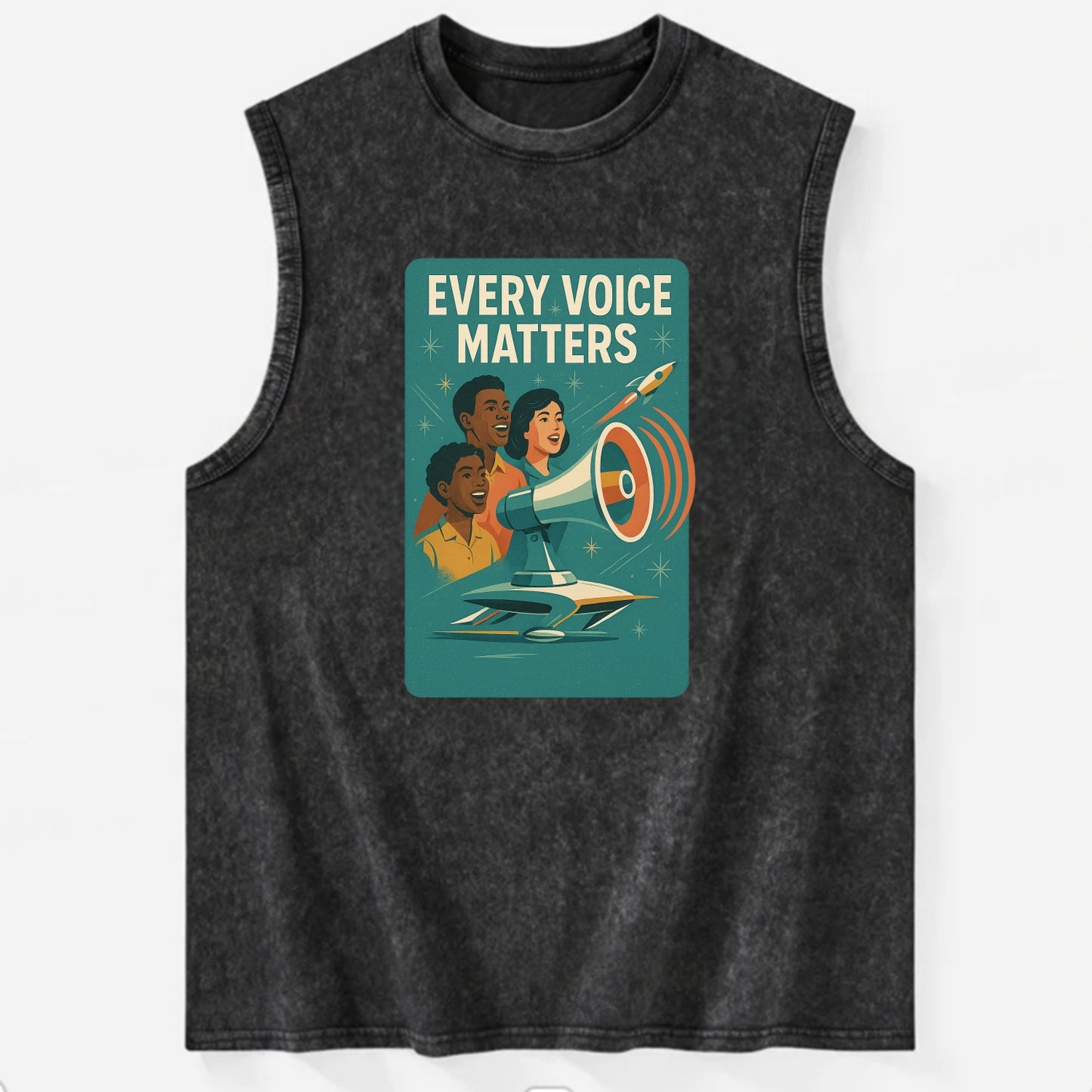 Diverse voices being heard and amplified - "Every Voice Matters" - inclusive - Vintage Washed Tank - Black