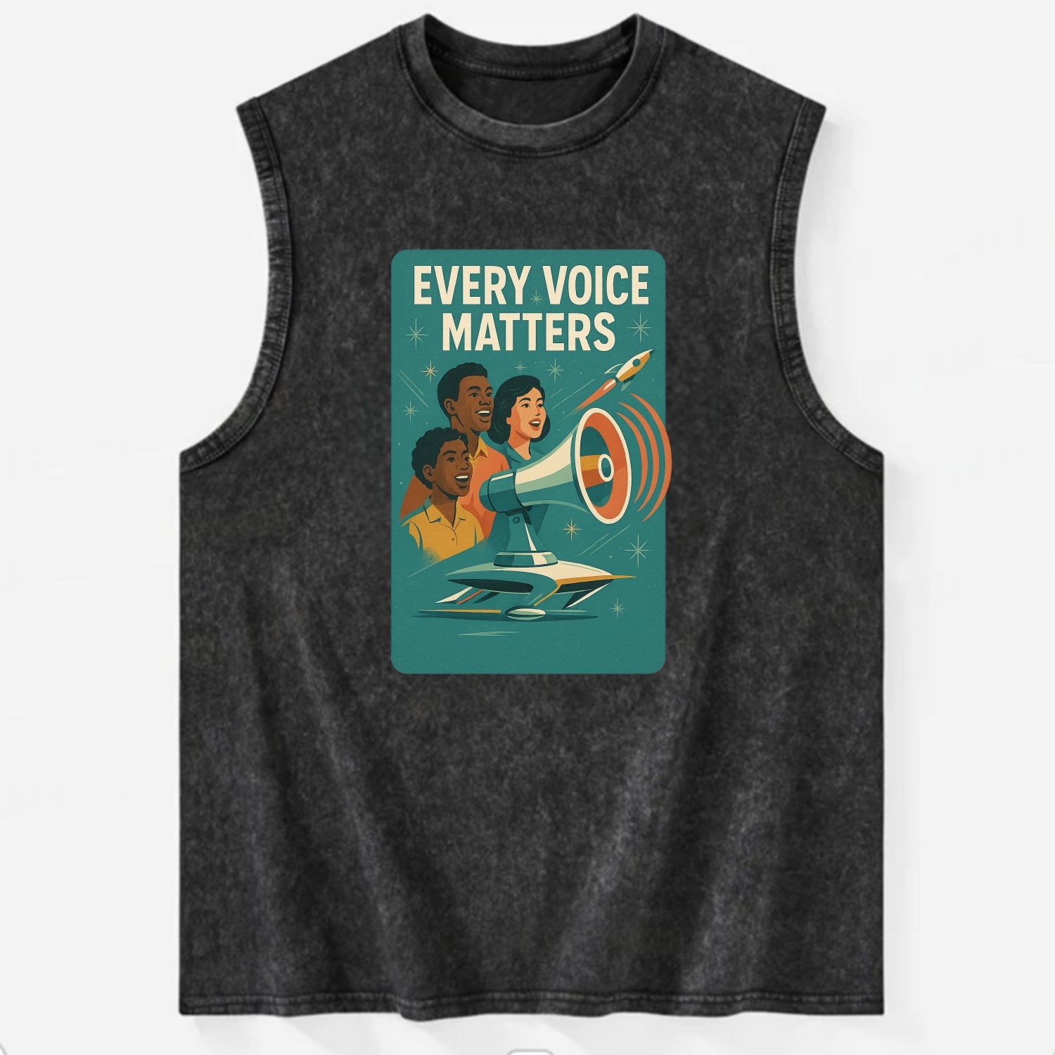 Diverse voices being heard and amplified - "Every Voice Matters" - inclusive - Vintage Washed Tank - Black