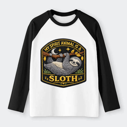 MY SPIRIT ANIMAL IS A SLOTH - lazy sloth in gray , slow life - Raglan Long Sleeve T-Shirt - Black