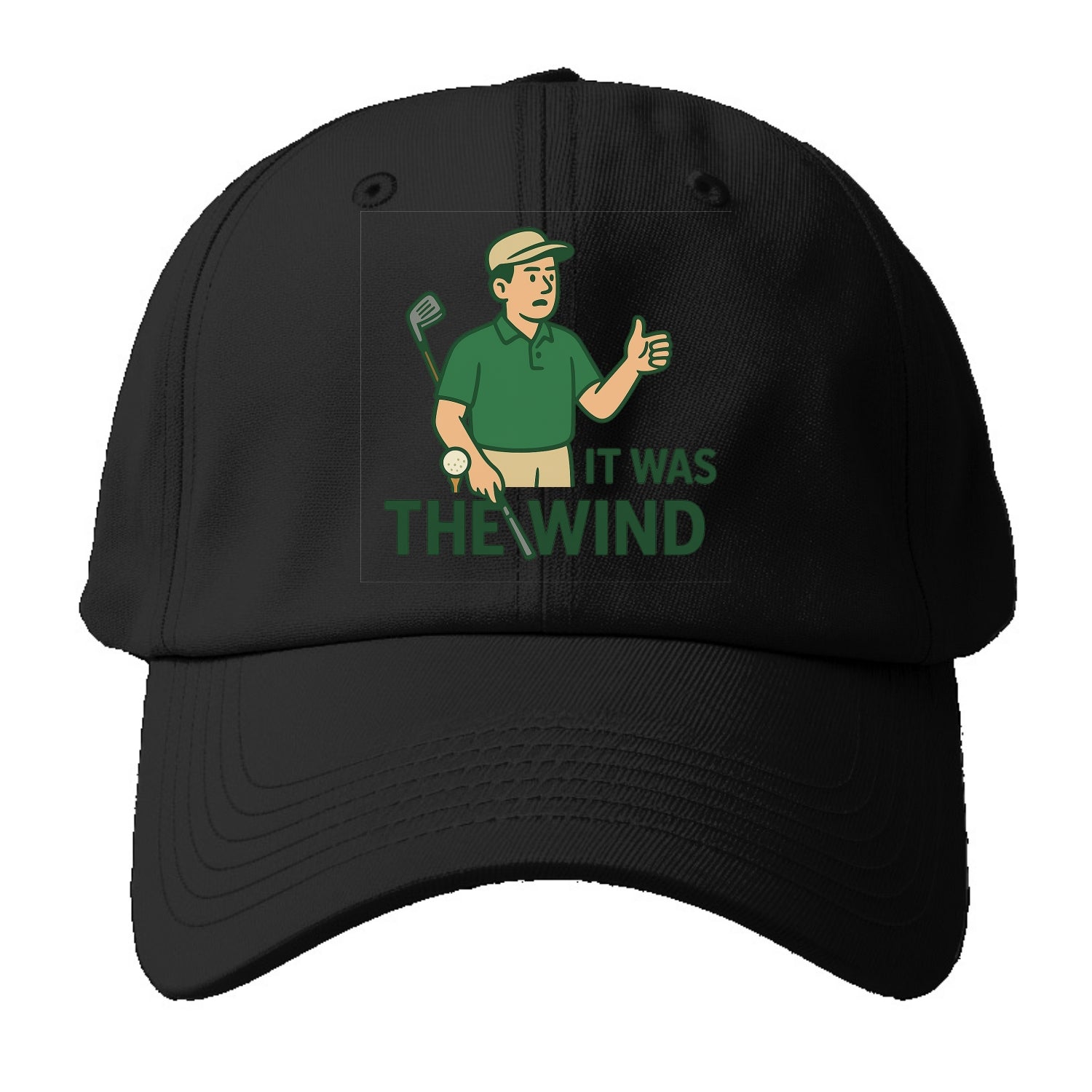 Golfer blaming the wind with hair perfectly still - "It Was the Wind" - Baseball Cap For Big Heads - Black