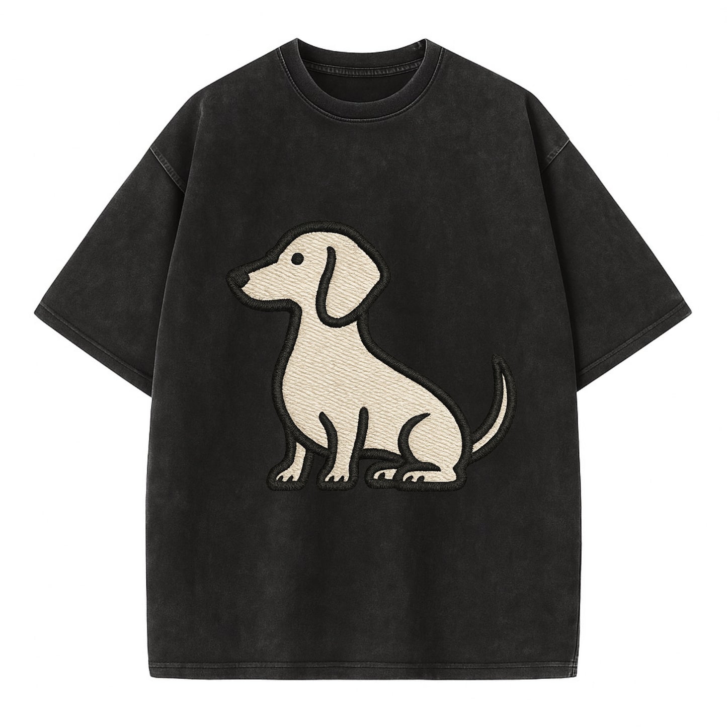 Dachshund - Long body profile view - Vin Vintage T-shirt - Black