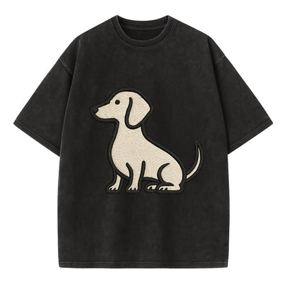 Dachshund - Long body profile view - Vin Vintage T-shirt - Black