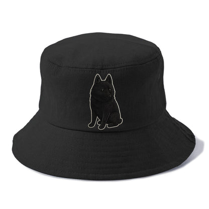 Schipperke - Solid black small embroidered sitting pose - Bucket Hat - Black