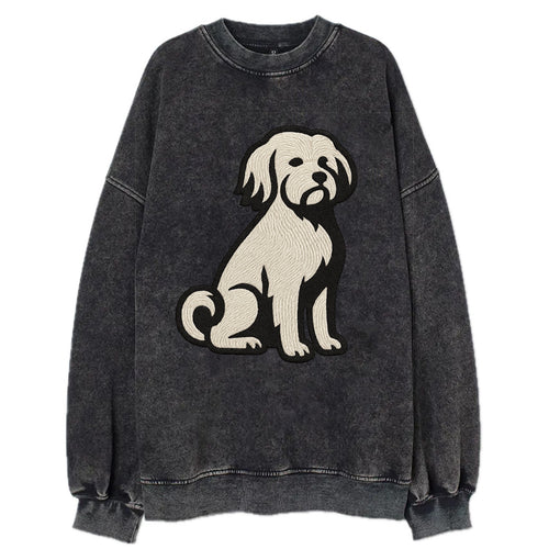Löwchen - Little Lion Dog white embroide - Vintage Sweatshirt