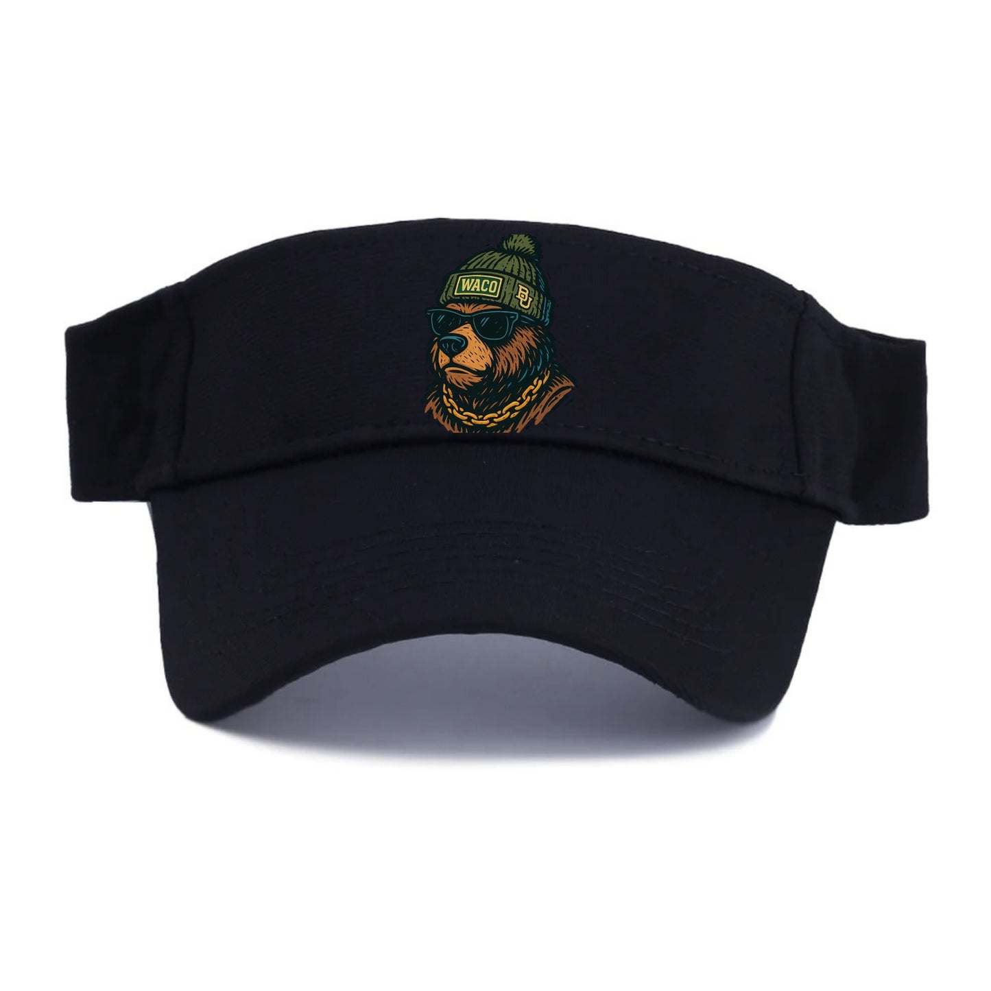 Waco Bear wearing Baylor beanie with BU patch - Visor - Black