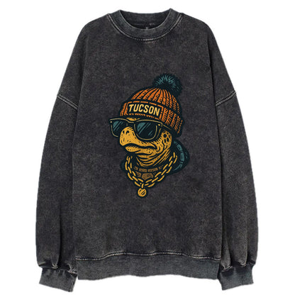 Tucson Desert Tortoise wearing Tucson beanie with pom pom and wayfarer - Vintage Sweatshirt - Black