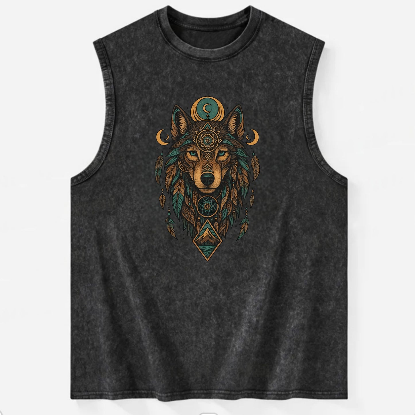 Retro 80s Wolf  - Vintage Washed Tank - Black