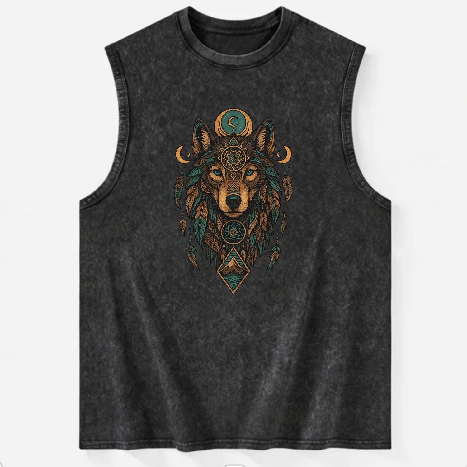 Retro 80s Wolf  - Vintage Washed Tank - Black