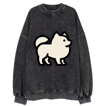 Pomeranian - Modern tiny fluffy logo wit - Vintage Sweatshirt - Black