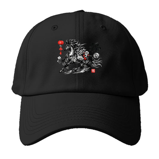 PROSPERITY HORSE | Horse carrying gold ingots and coins | Chinese knot decorations | - Baseball Cap - Black
