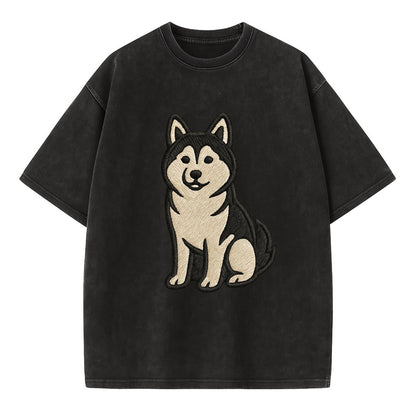 Pomsky - Pomeranian-Husky mix sitting po Vintage T-shirt - Black
