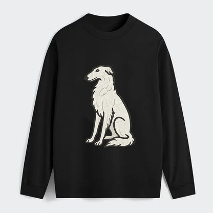 Borzoi - White embroidered sitting pose - Classic Long Sleeve Shirt - Black