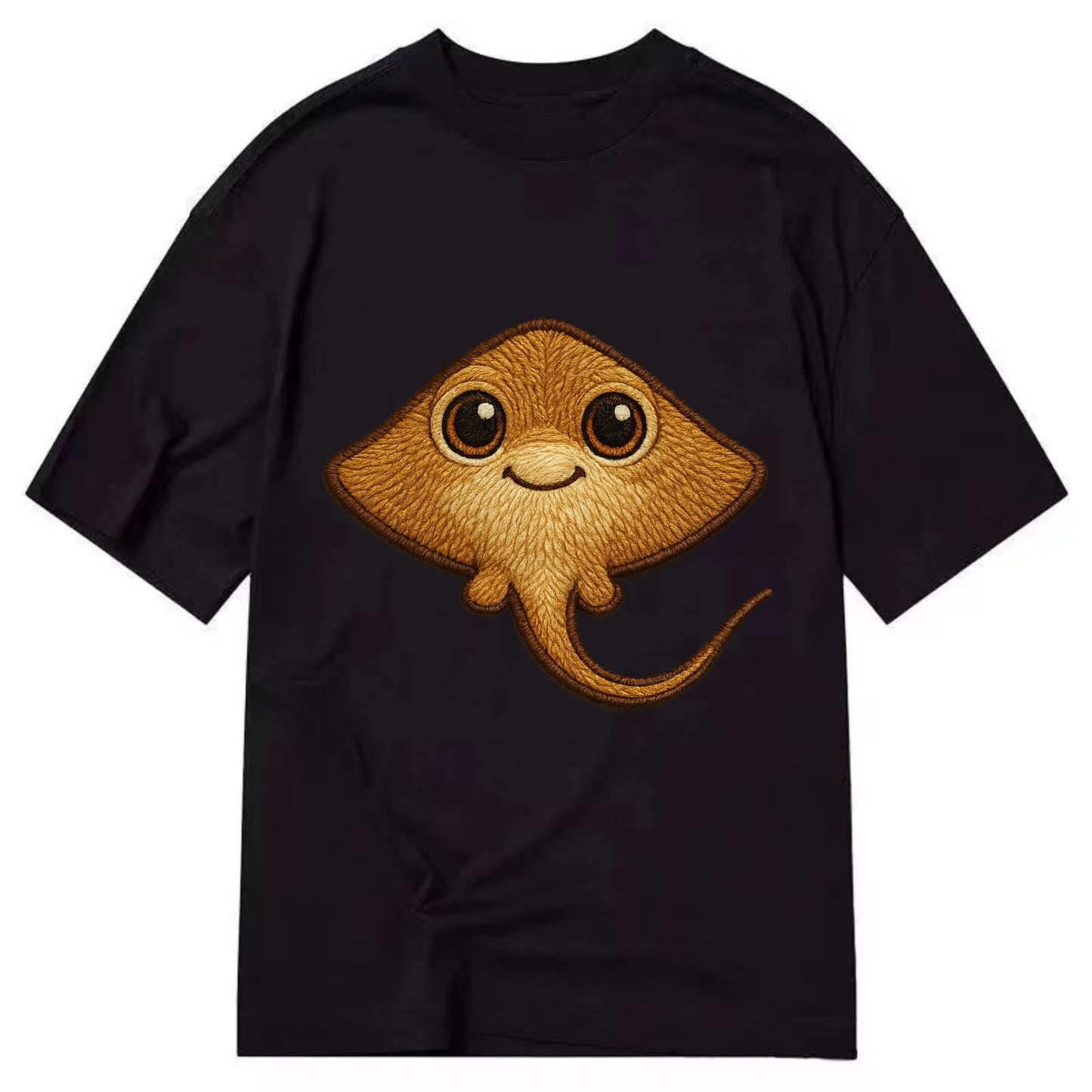 Baby Stingray - flat body, long tail, eyes on top, front-facing, friendly - Classic T-shirt - Black