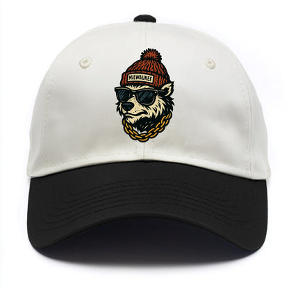 Milwaukee Badger wearing Milwaukee beanie with pom pom and wayfarer sunglasses - Two Tone Cap - Black