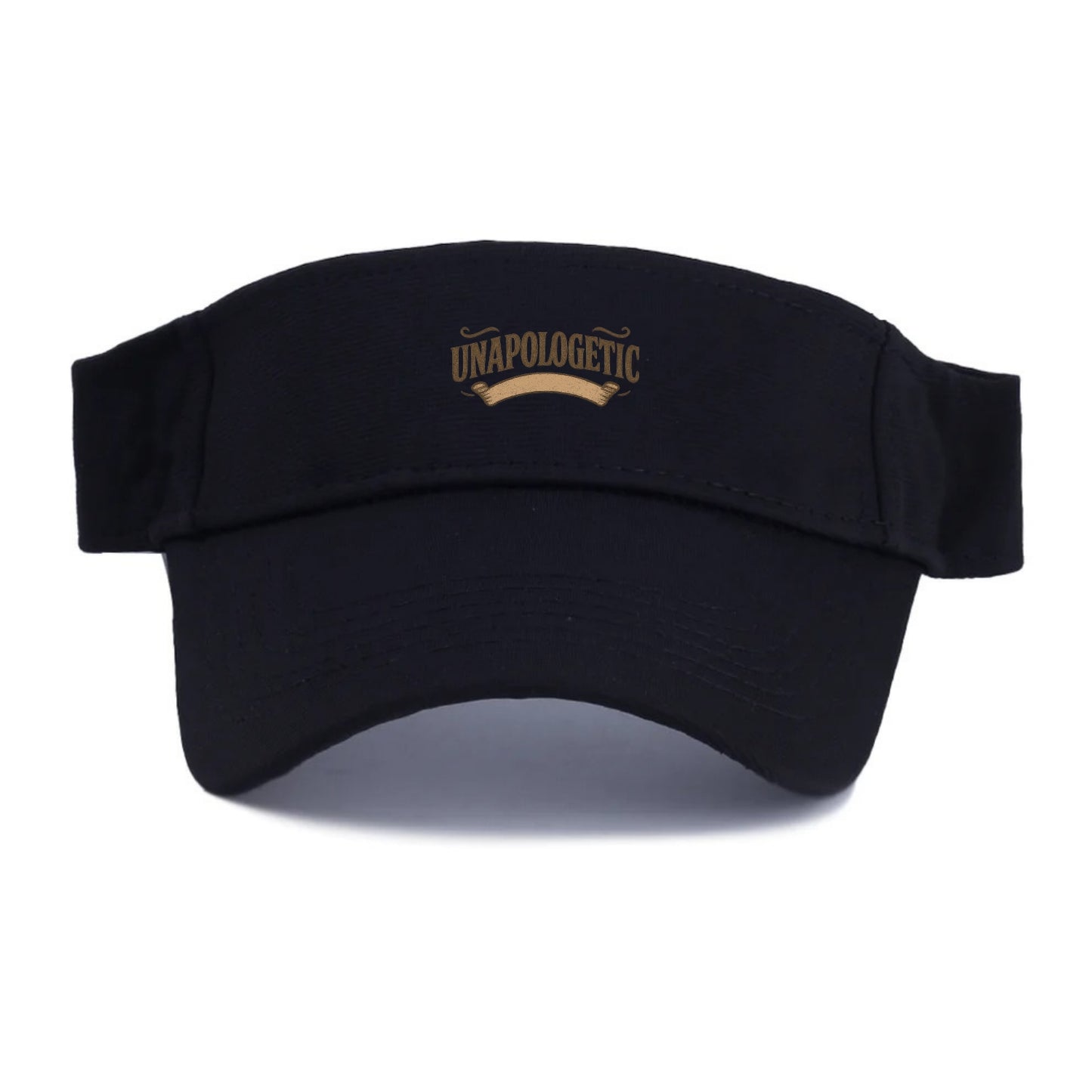 Bold typography design - "UNAPOLOGETIC" - no regrets, owning it - Visor - Black