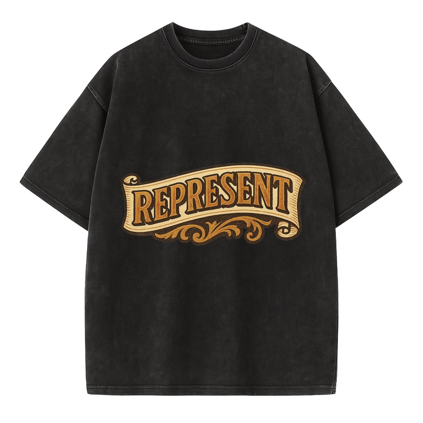 Bold typography design - "REPRESENT" - showing where you from - Vintage T-shirt - Black