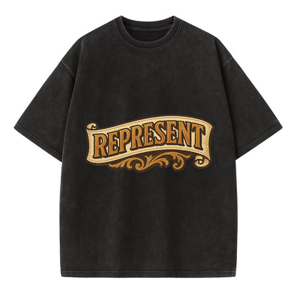 Bold typography design - "REPRESENT" - showing where you from - Vintage T-shirt - Black