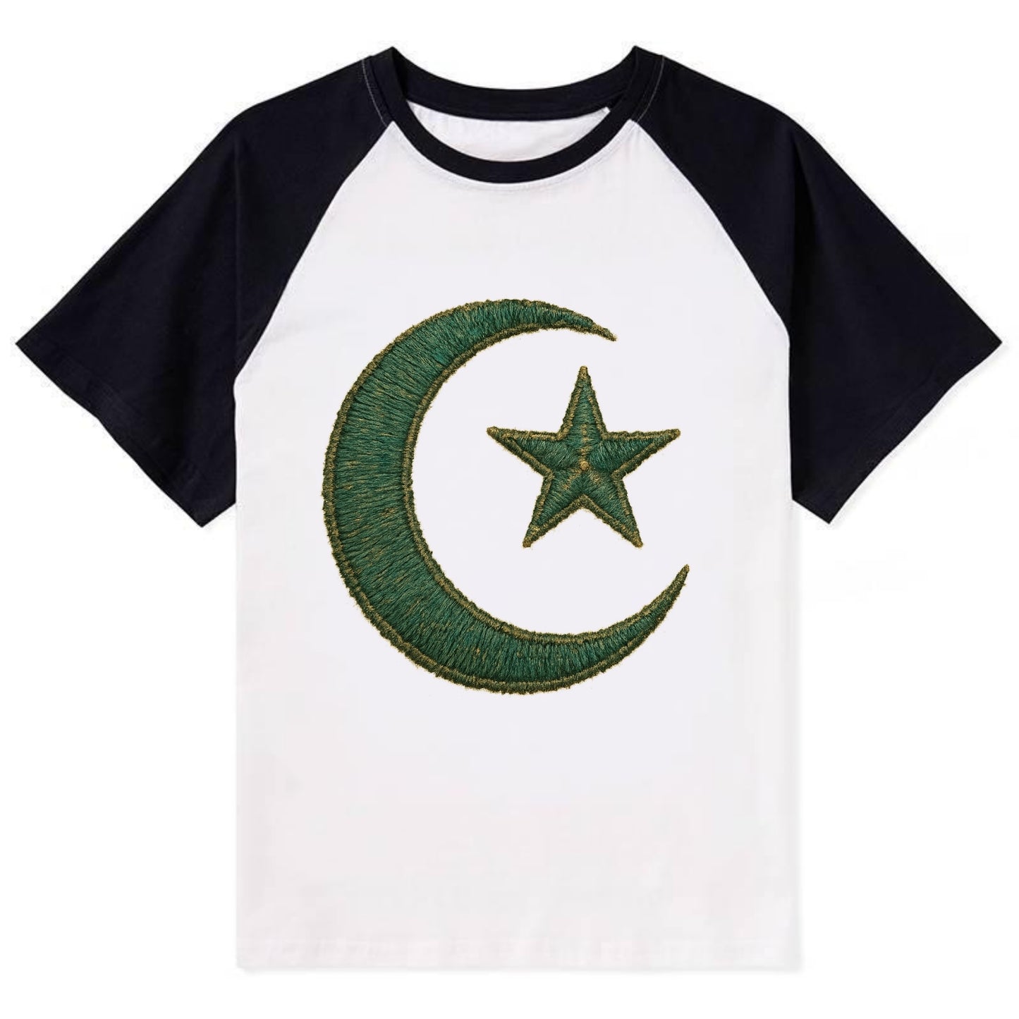 Crescent Moon and Star - Contrast Raglan T-shirt - Black