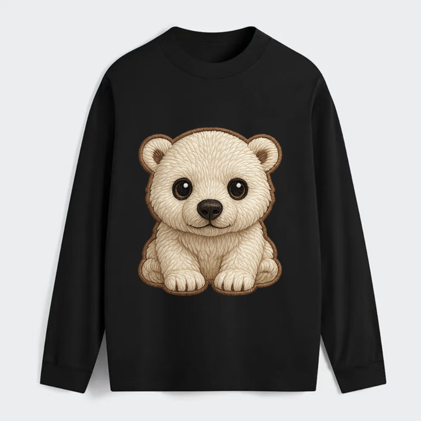 Baby Polar Bear Cub - white fluffy, black nose, dark curious eyes, - Classic Long Sleeve Shirt - Black