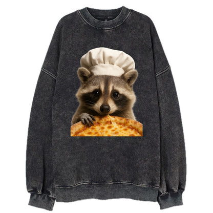 Pizza Dad Raccoon  - Vintage Sweatshirt - Black