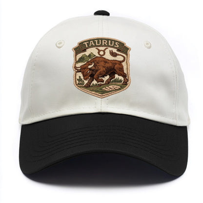 TAURUS BULL - strong bull in brown and green , earth sign - Two Tone Cap - Black