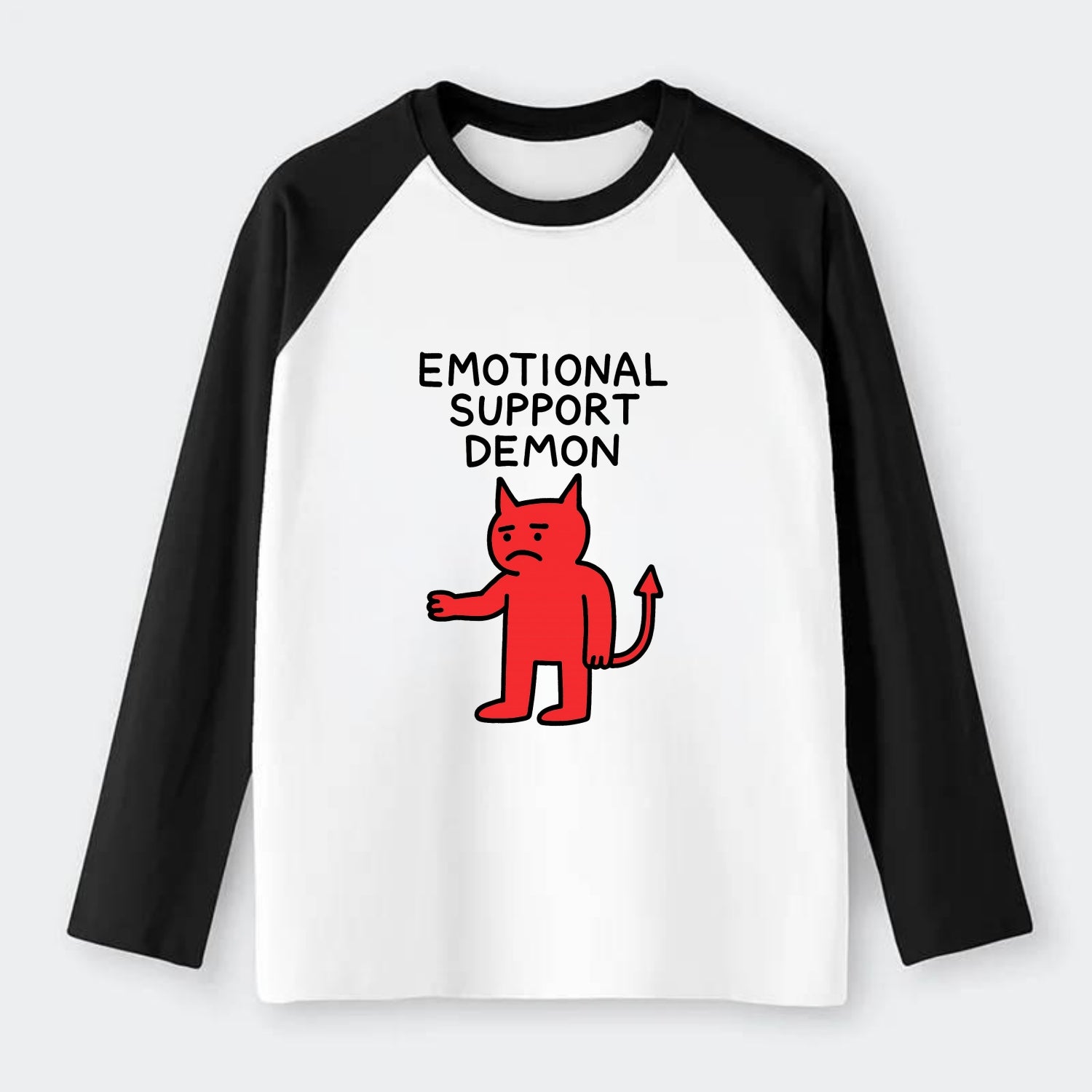 EMOTIONAL SUPPORT DEMON | Devil caring reluctantly - Raglan Long Sleeve T-Shirt - Black