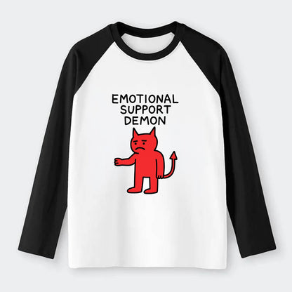 EMOTIONAL SUPPORT DEMON | Devil caring reluctantly - Raglan Long Sleeve T-Shirt - Black