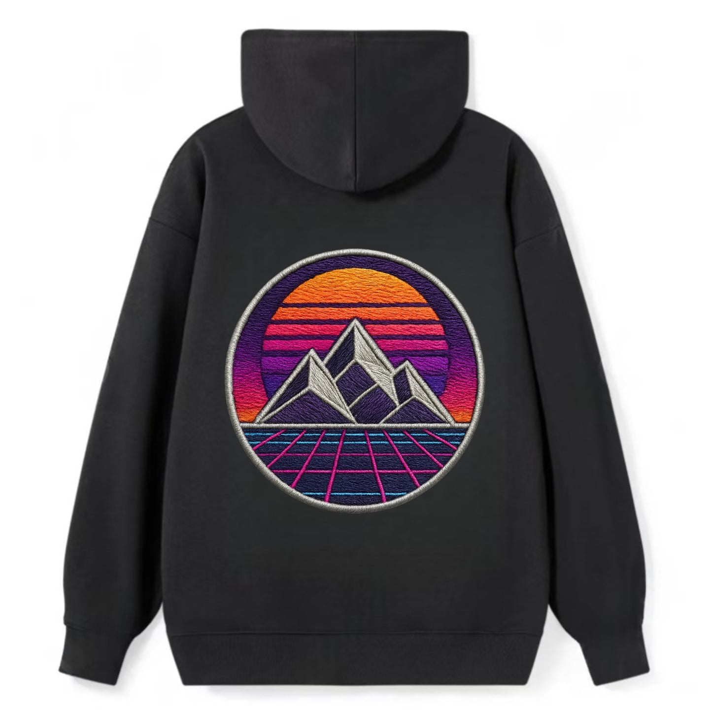 Retrowave Mountains - Classic Pullover Hoodie - Black