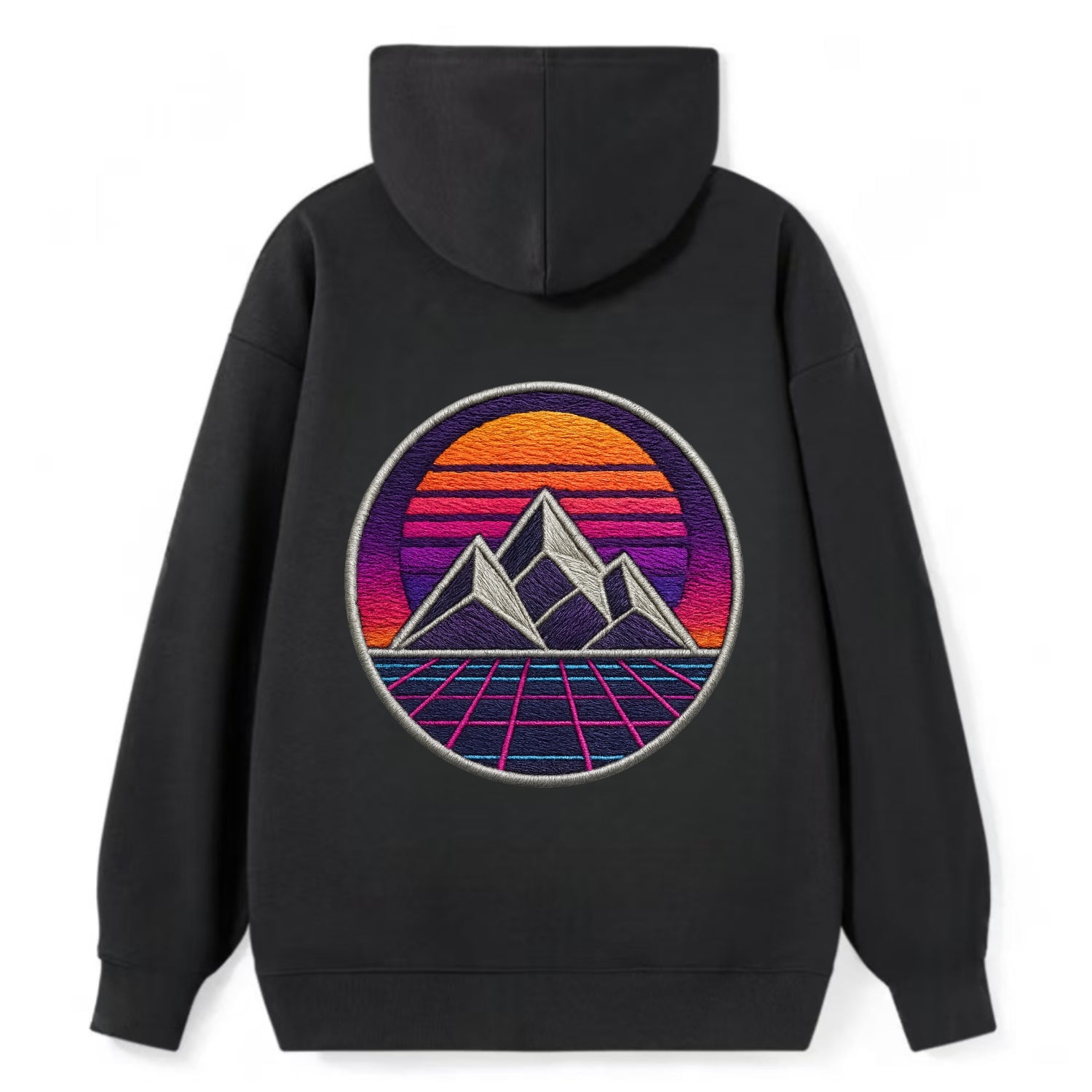 Retrowave Mountains - Classic Pullover Hoodie - Black
