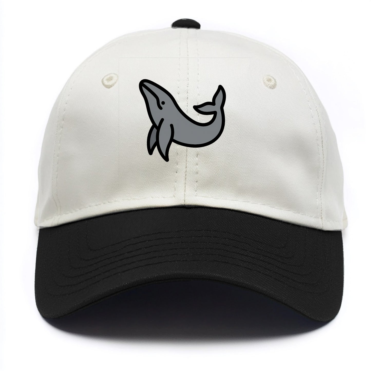 Humpback Whale - Gray breaching pose flat side profile - Two Tone Cap - Black