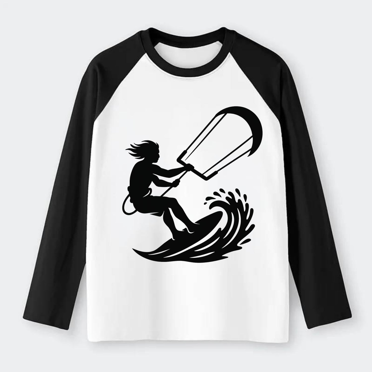 Kite surfer riding wave - Raglan Long Sleeve T-Shirt - Black