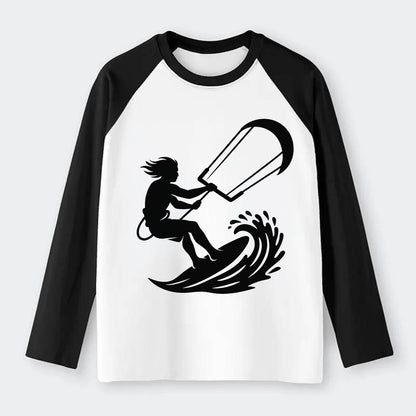 Kite surfer riding wave - Raglan Long Sleeve T-Shirt - Black