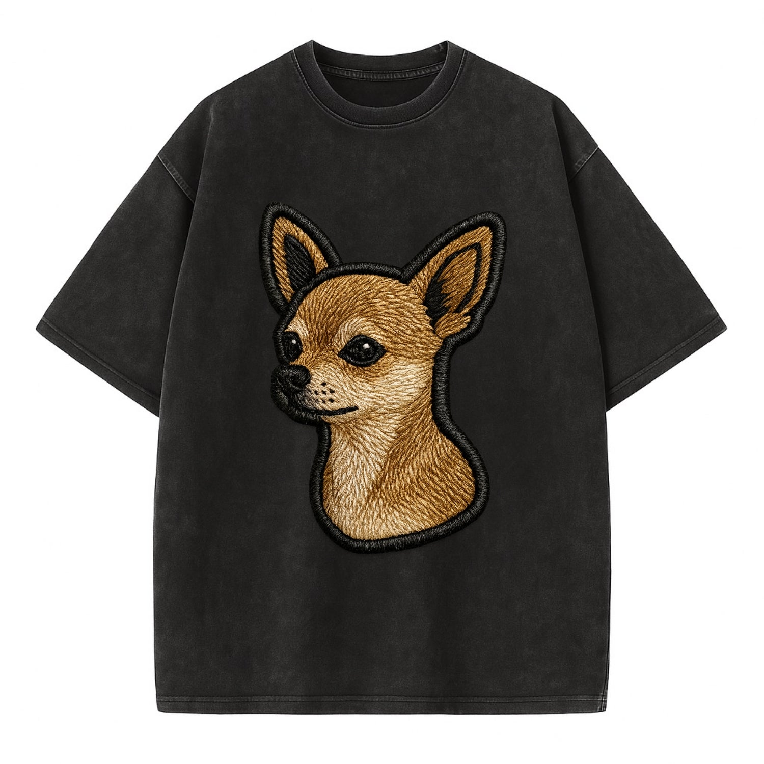 Chihuahua - Modern tiny dog logo with bo - Vintage T-shirt - Black