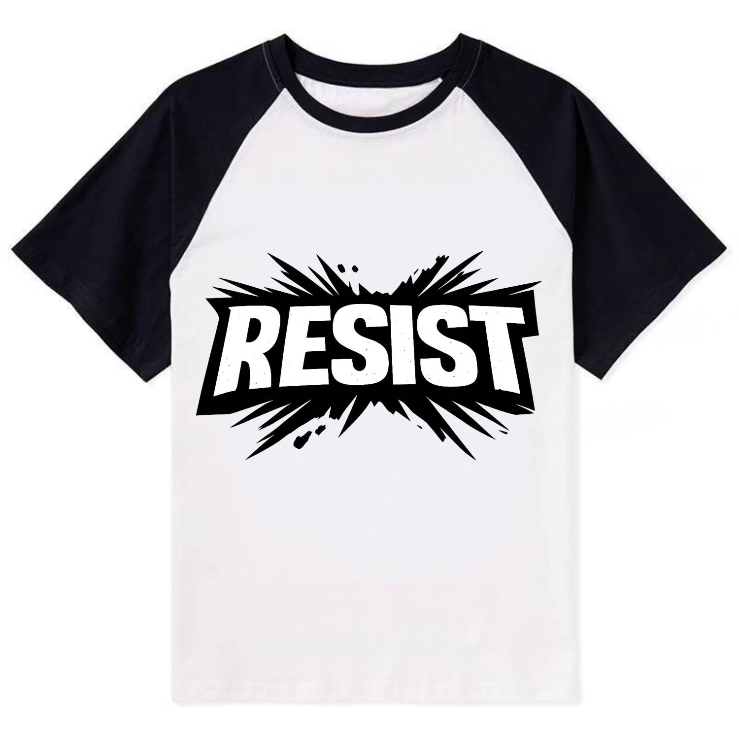 Bold typography design - "RESIST" - fighting back, standing against - Contrast Raglan T-shirt - Black