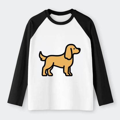 Cocker Spaniel - Golden colored flat side profile - Raglan Long Sleeve T-Shirt - Black