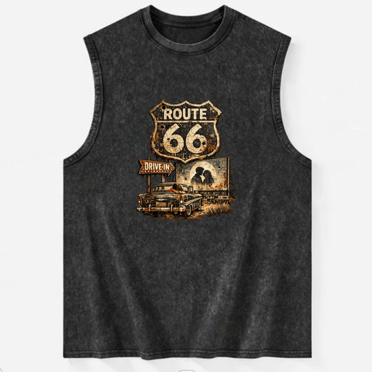 DRIVE-IN | Classic car at drive-in theater | Movie night romance | Americana - Vintage Washed Tank - Black