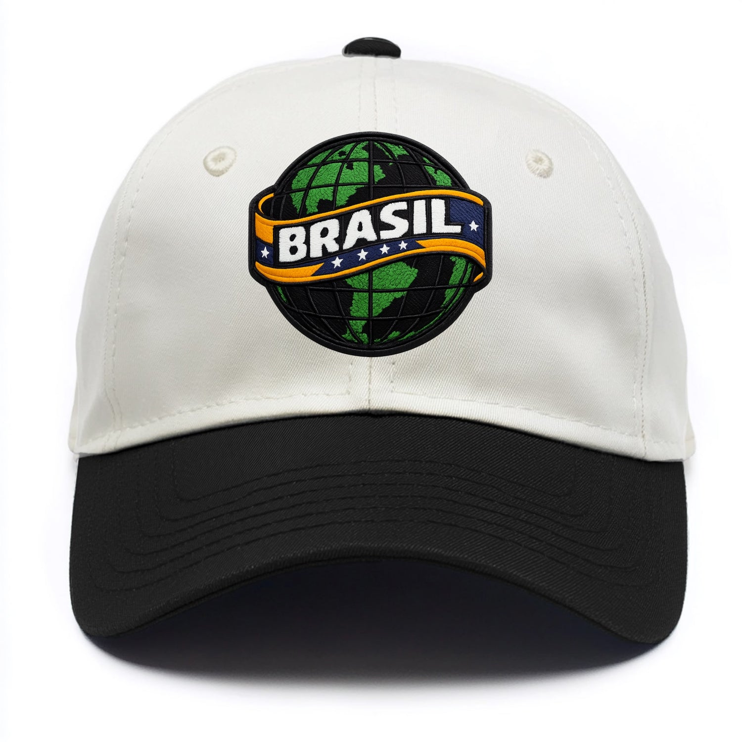BRAZILIAN FLAG GLOBE - green globe with banner in green yellow blue , Brasil - Two Tone Cap - Black