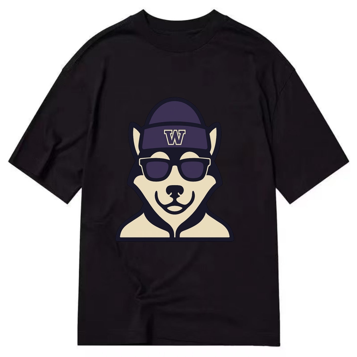 Seattle Husky wearing Washington beanie with W patch - Classic T-shirt - Black
