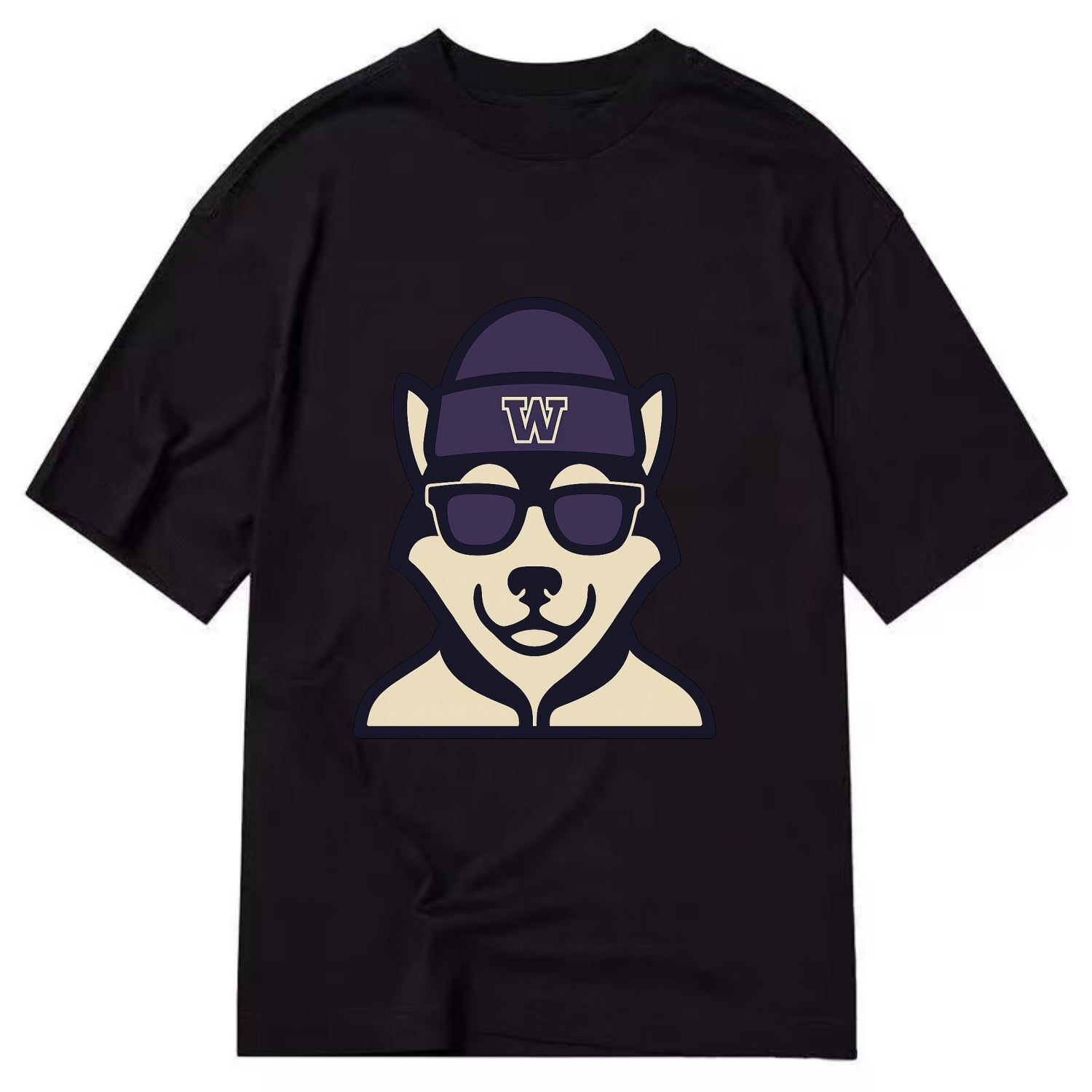Seattle Husky wearing Washington beanie with W patch - Classic T-shirt - Black