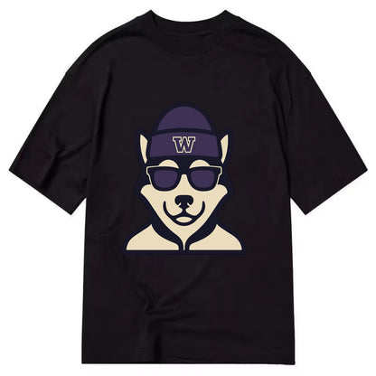 Seattle Husky wearing Washington beanie with W patch - Classic T-shirt - Black