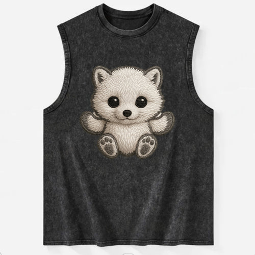 Baby Arctic Fox - white fluffy, tiny black nose, bright curious eyes, - Vintage Washed Tank