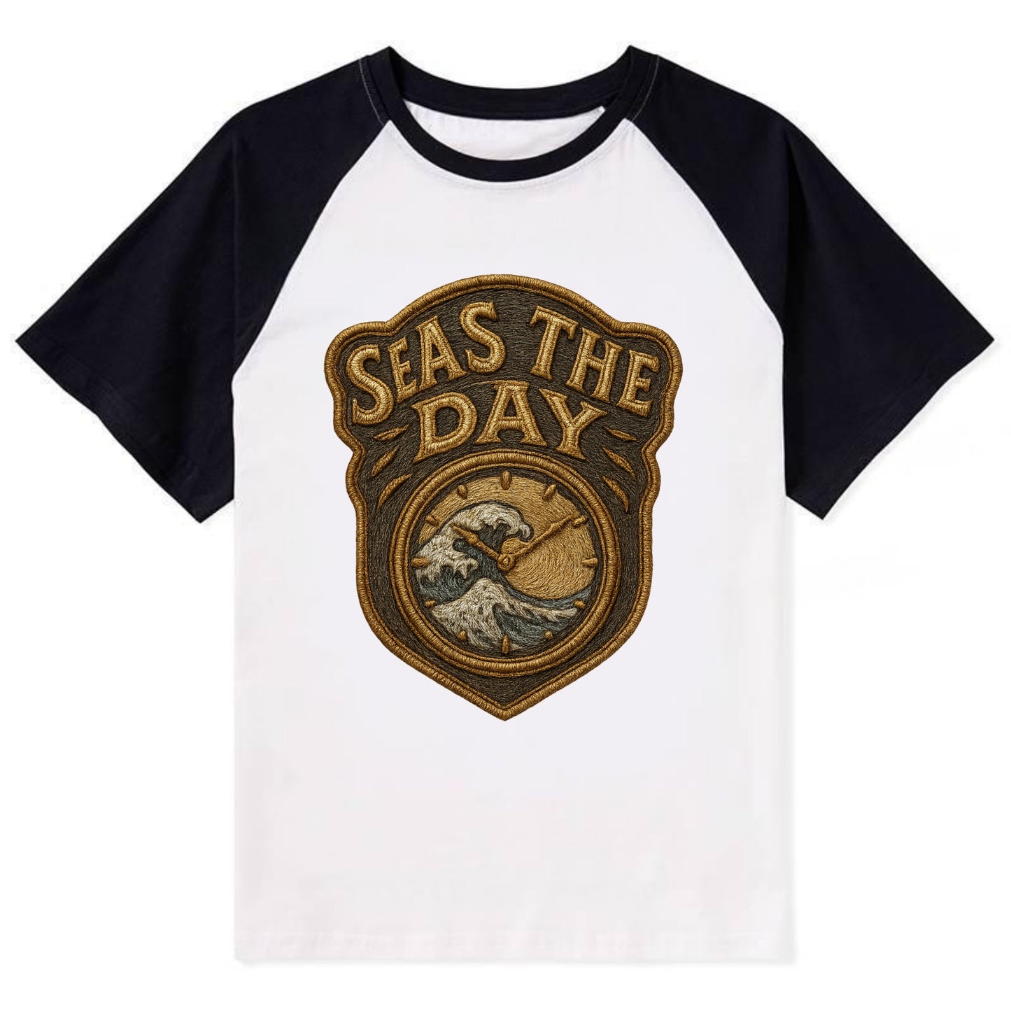 Seas The Day  - Contrast Raglan T-shirt - Black